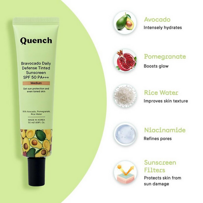 Quench Vitamin E Tinted SPF 50 Sunscreen PA+++ with both Mineral & Chemical Actives (Medium) - Distacart