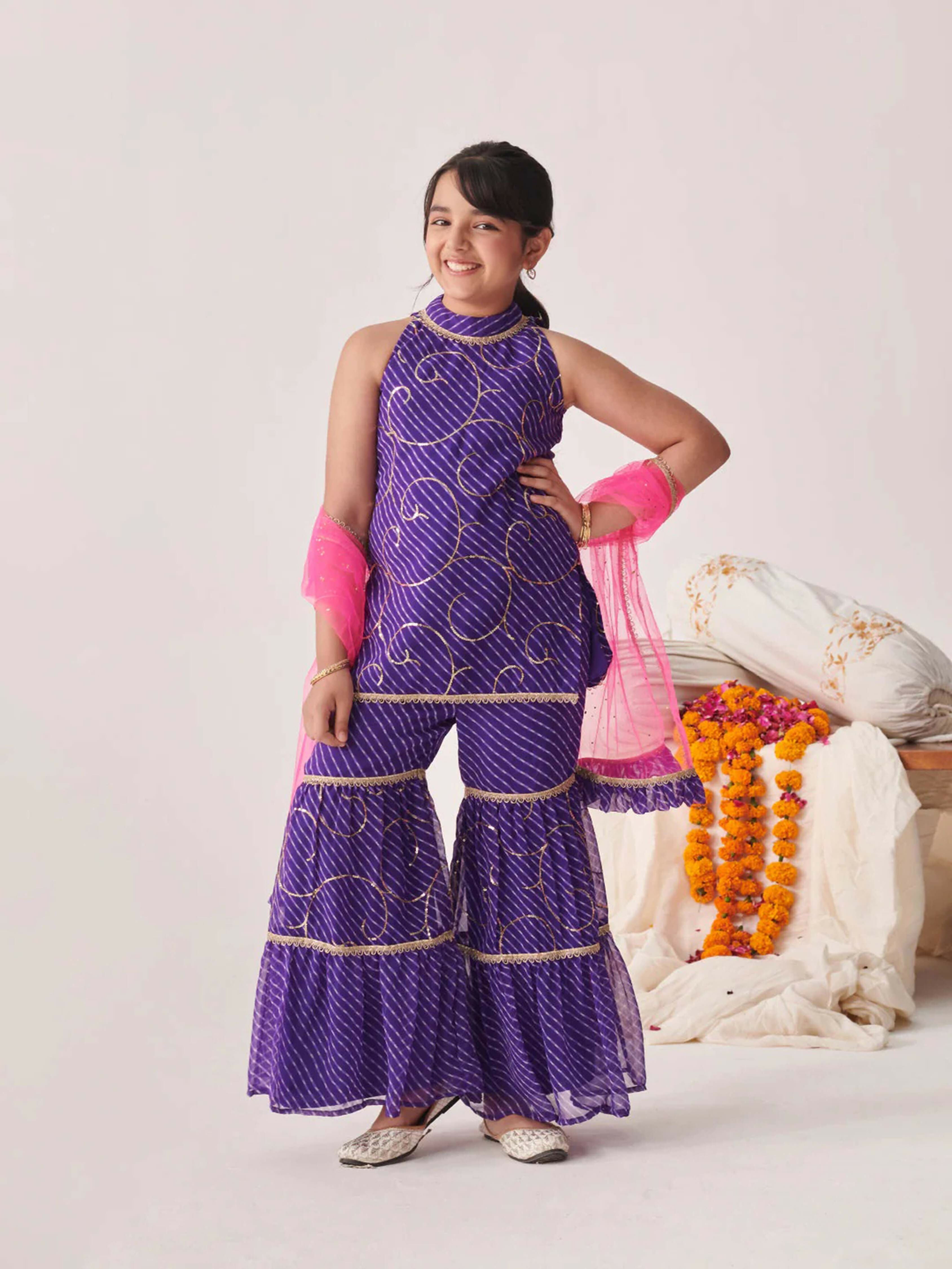 Joban Fashion Girl's Blue Color Sharara Set