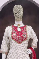 Thumbnail for Anaita White Embroidered Silk Stitched Dhoti Suit - Distacart