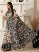 Thumbnail for Astita Linen Cotton Black & Cream Saree