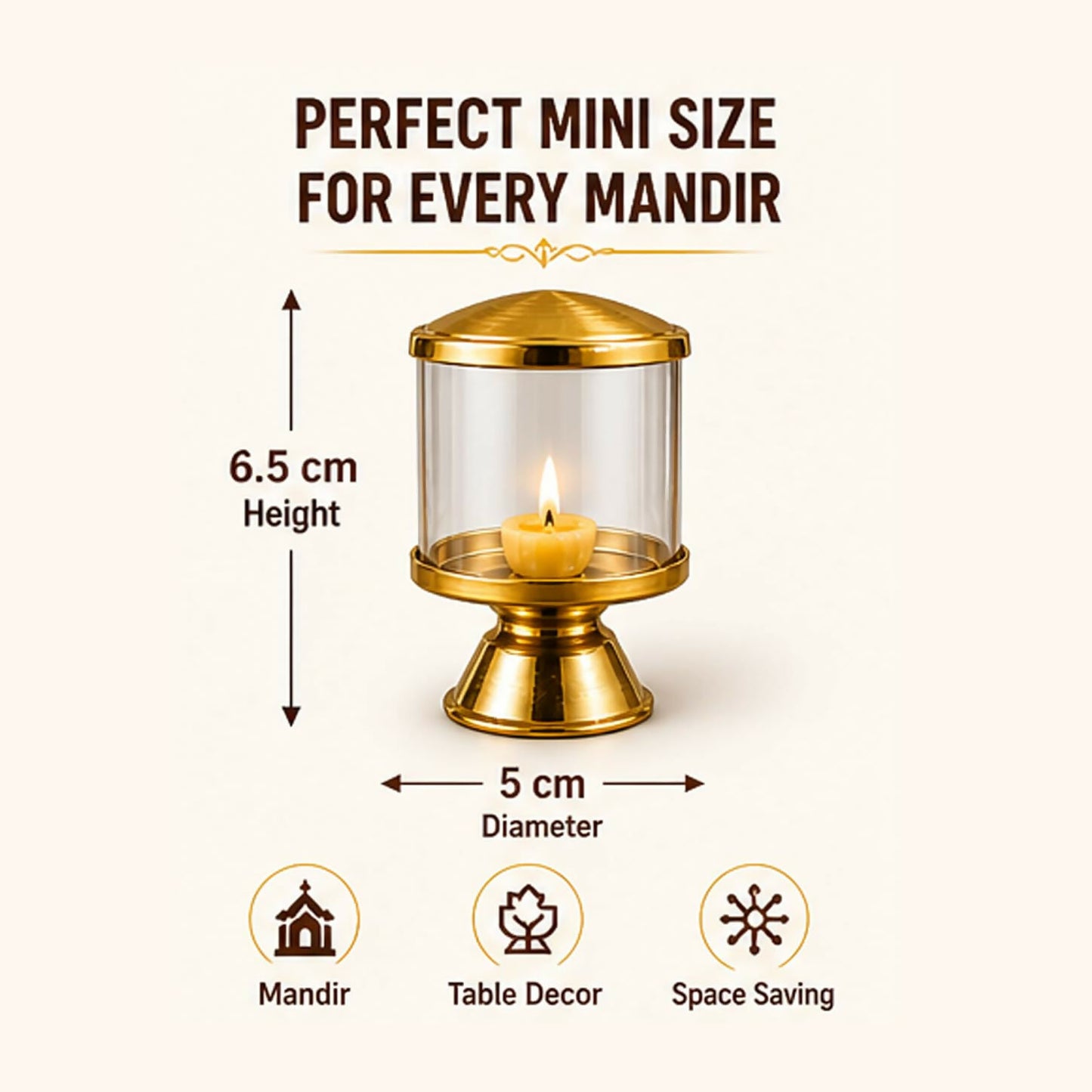 Not Available Pure Brass Ghee Diya for Puja with Glass Cover - Dista
