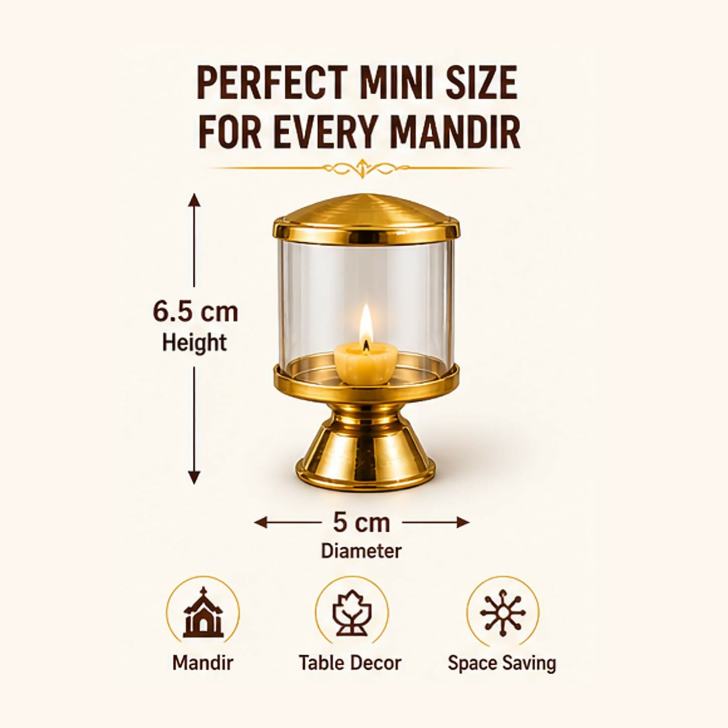 Not Available Pure Brass Ghee Diya for Puja with Glass Cover - Dista