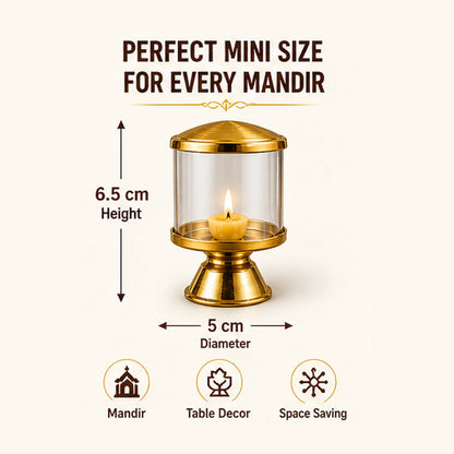 Not Available Pure Brass Ghee Diya for Puja with Glass Cover - Dista