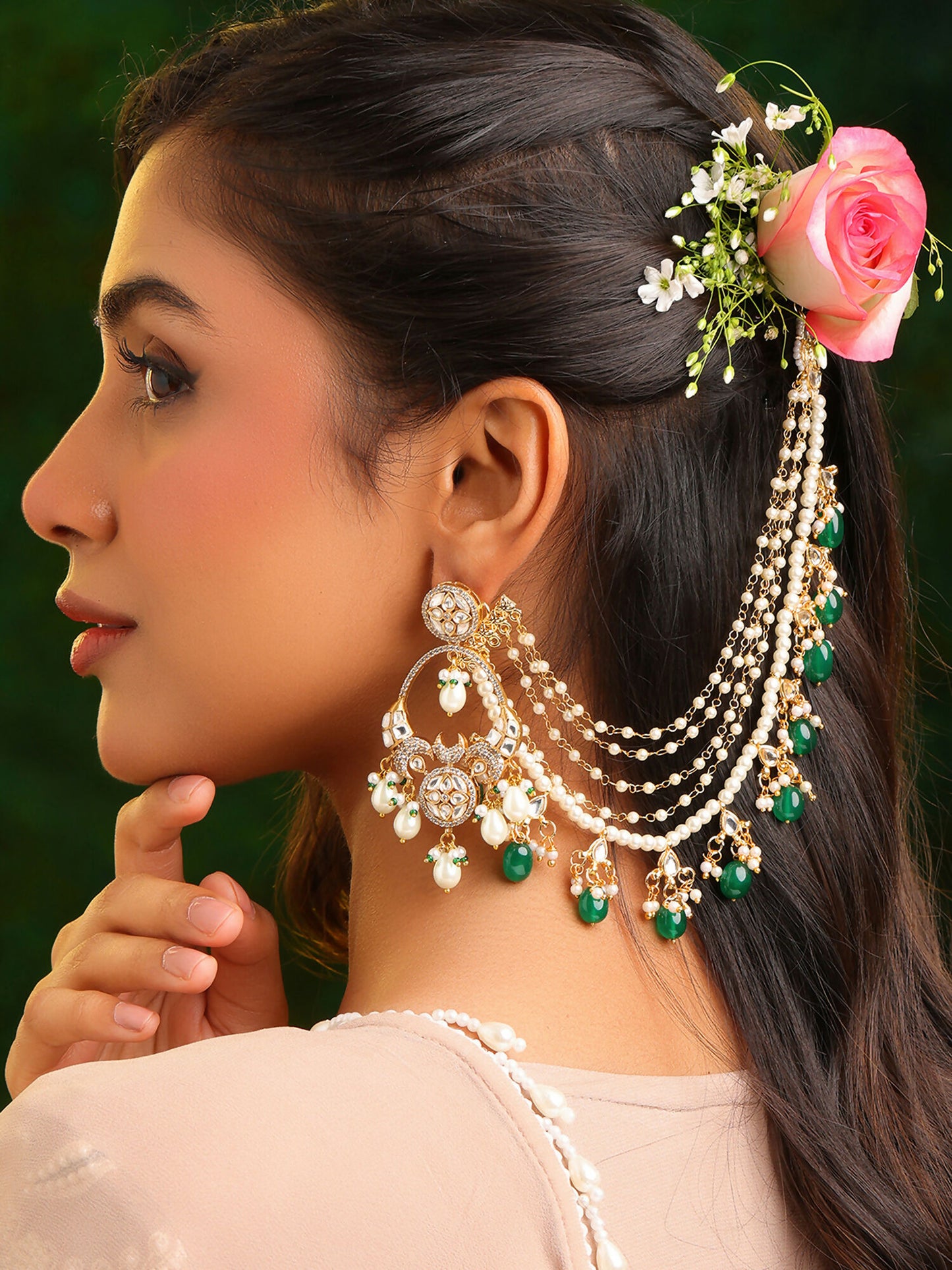 Ruby Raang Green Emerald Gold Plated Kaan Chain - Distacart
