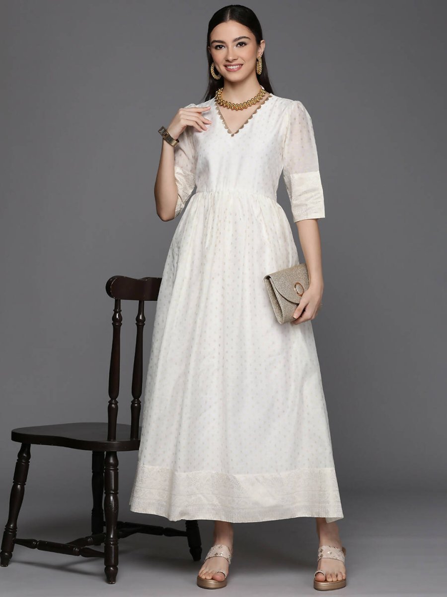 Ahalyaa Women's Off white Chanderi Gold Pasted Dress - Distacart