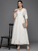 Thumbnail for Ahalyaa Women's Off white Chanderi Gold Pasted Dress - Distacart