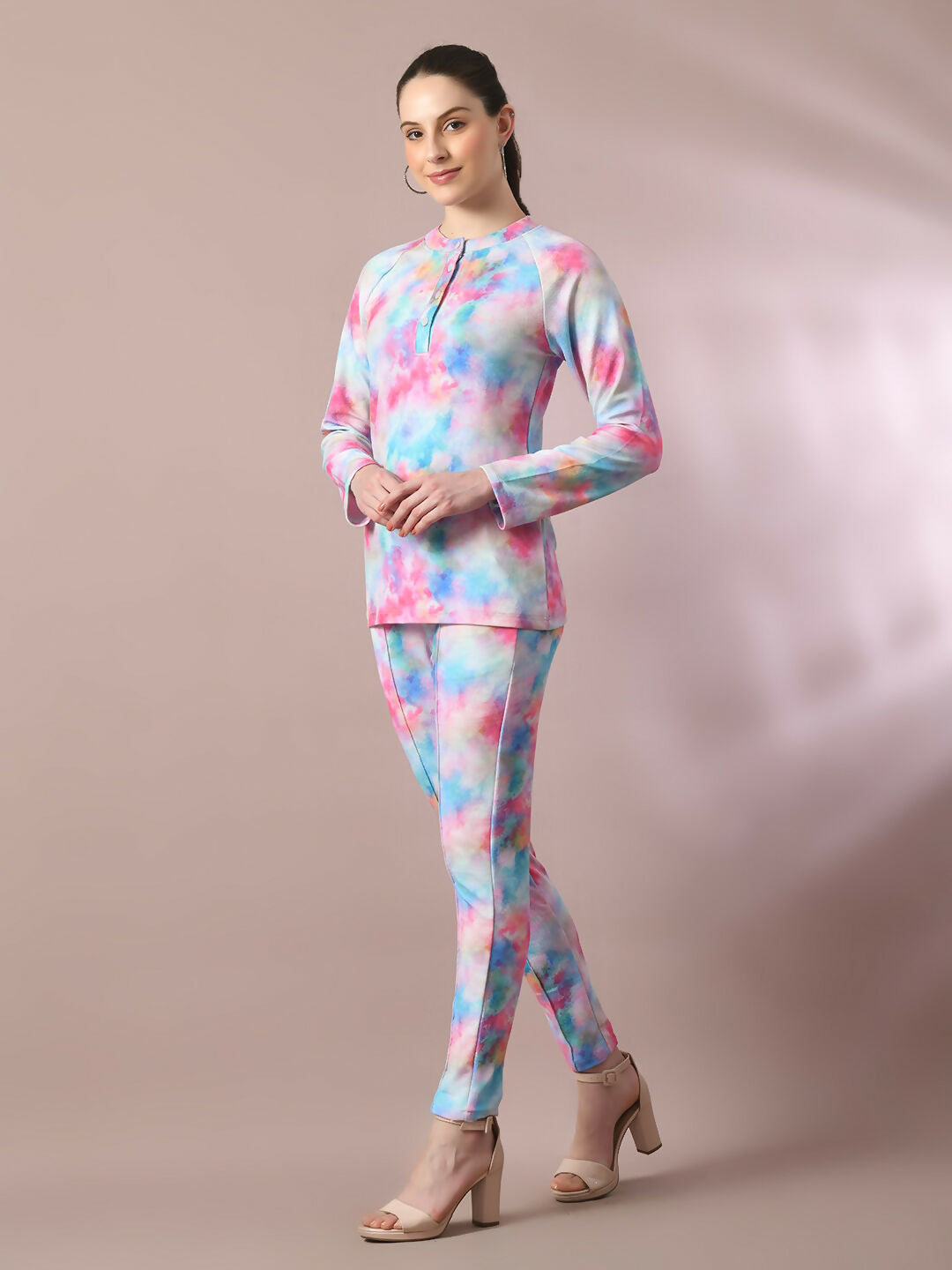 Myshka Women's Multi Printed Round Neck Party Top With Trousers Co-ord set - Distacart