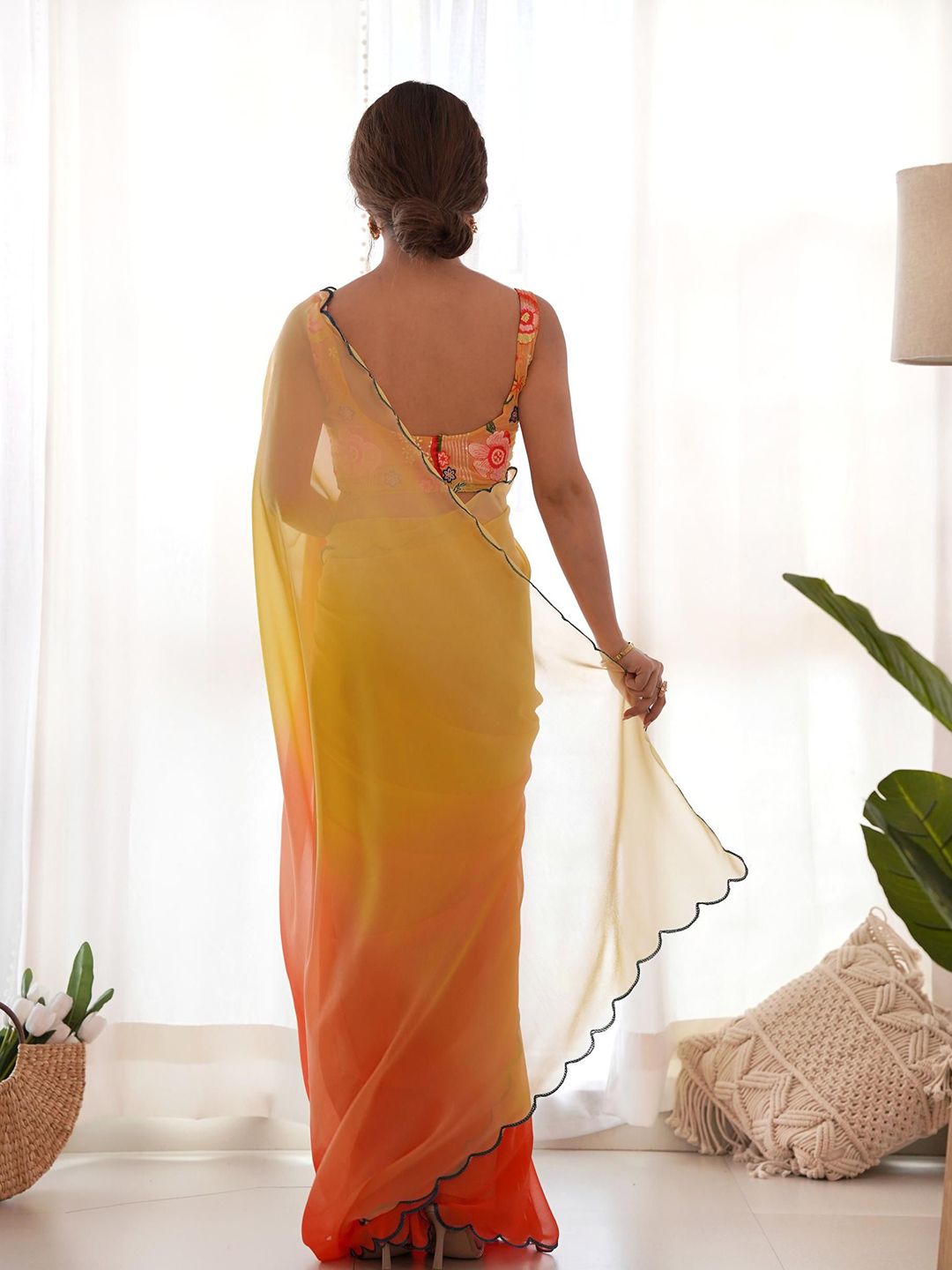 Mitera Colourblocked Embroidered Pure Georgette Saree - Distacart
