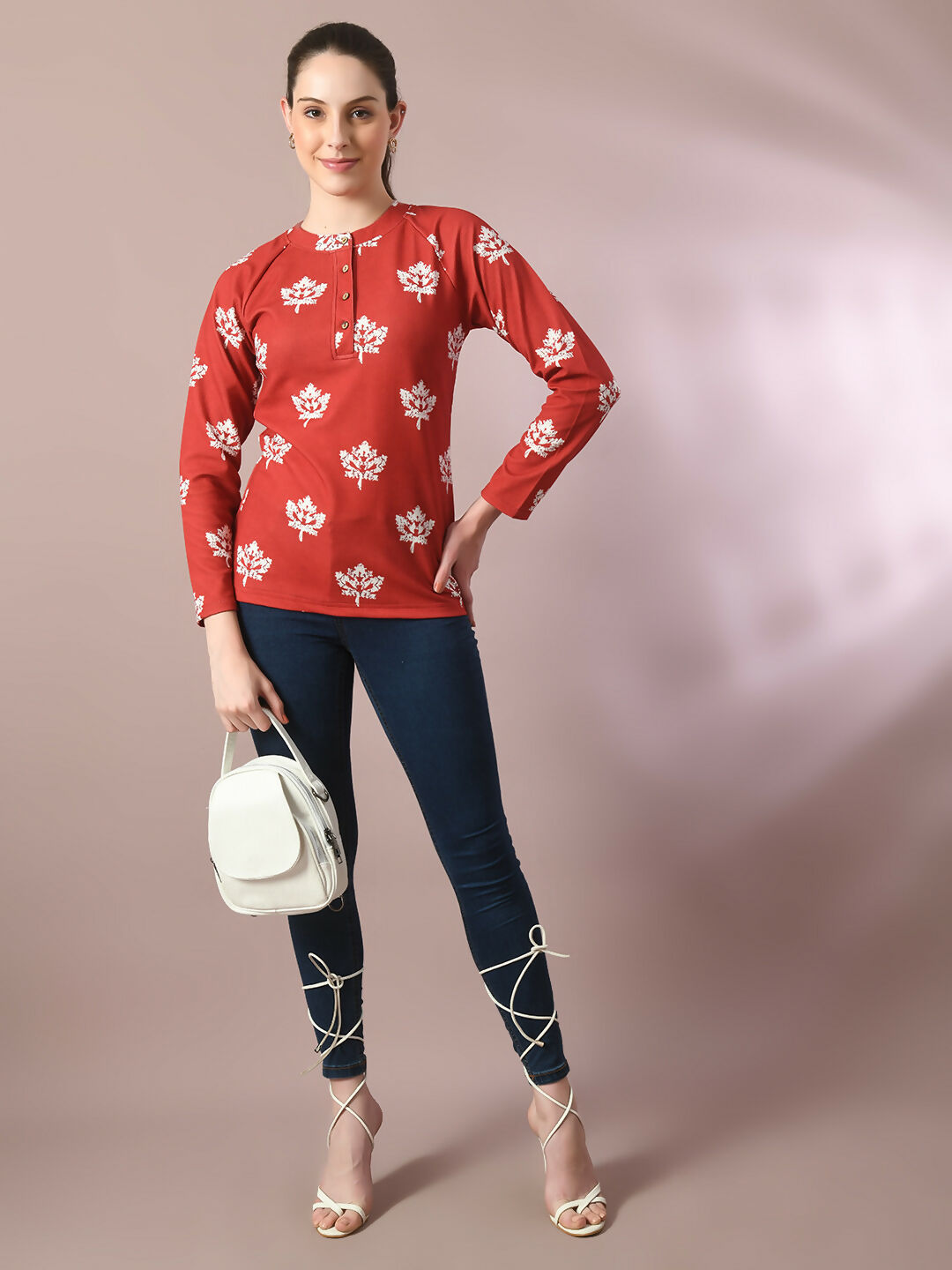 Myshka Women's Rust Embellished Raglan Sleeve Party Top - Distacart