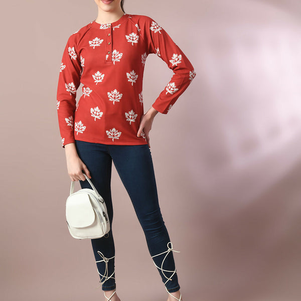 Myshka Women's Rust Embellished Raglan Sleeve Party Top - Distacart