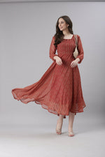 Thumbnail for Souchii Rust Orange Printed Fit & Flare Dress