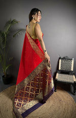 Thumbnail for Joban Fashion Red Banarasi Cotton Silk Woven Saree