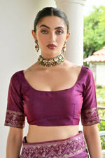 Thumbnail for Vishnu Weaves Women's Wine Handloom Raw Silk Thread Weaving Saree with Blouse