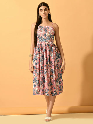 Myshka Women's Pink Fit and Flare Party Dress - Distacart