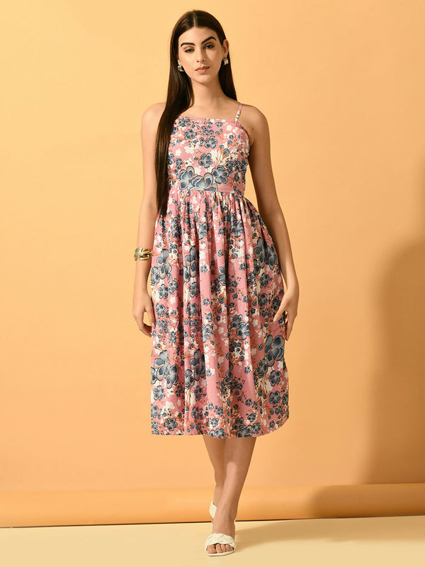 Myshka Women's Pink Fit and Flare Party Dress - Distacart