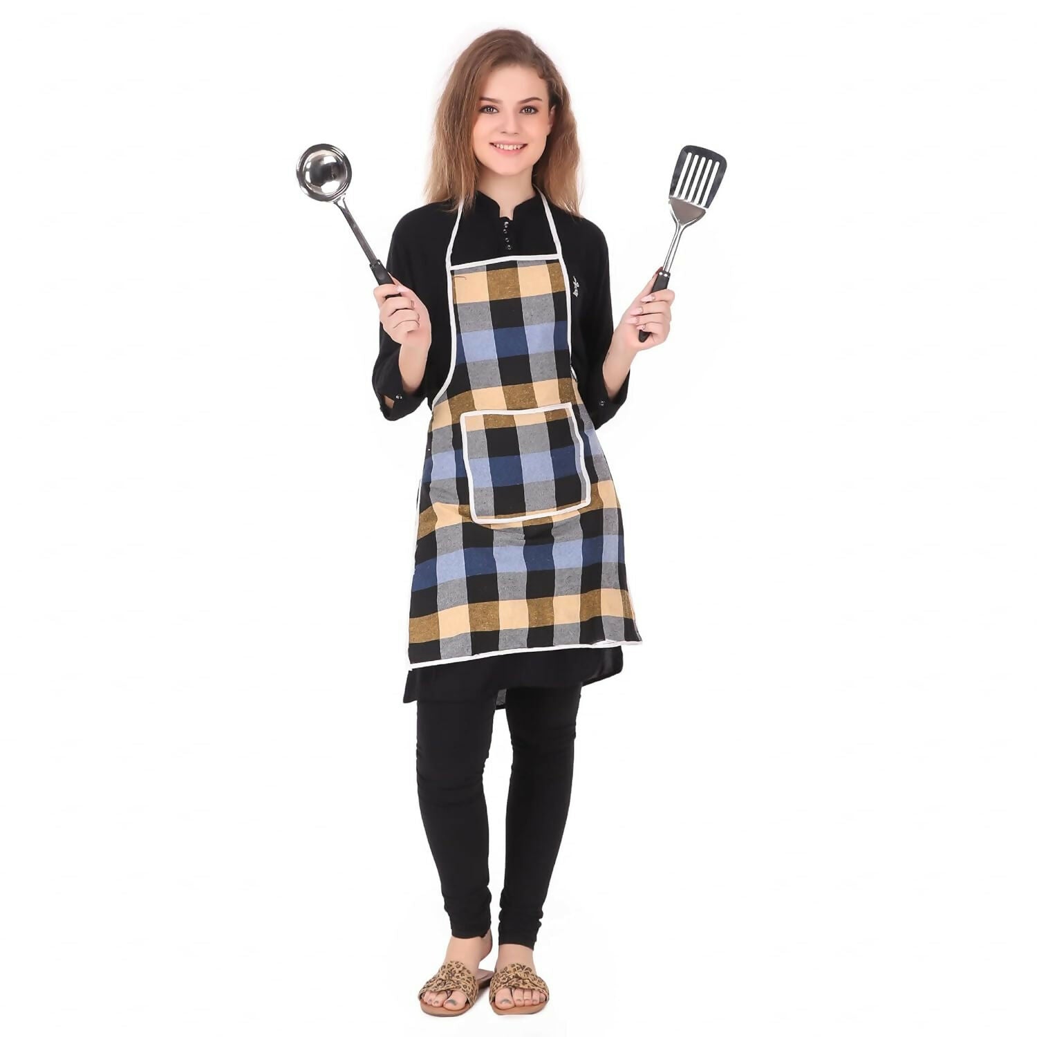 Glun Waterproof Cotton Kitchen Apron With Front Pocket-Multicolour (Pack of 2) - Dista