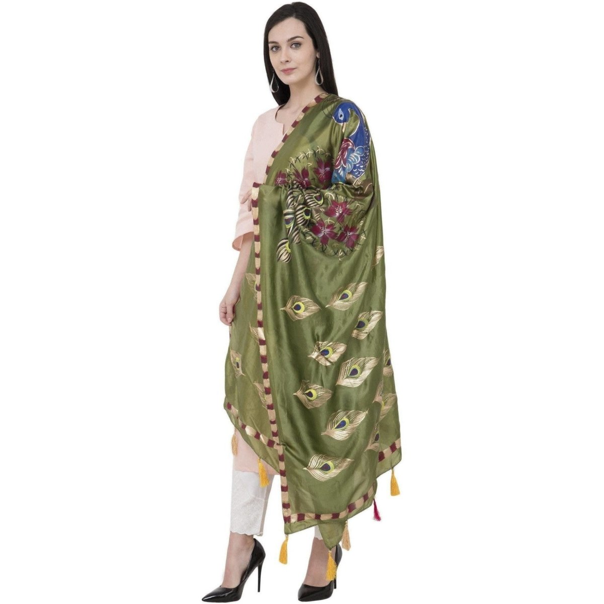 A R Silk Silk Peacock Multi Fancy Dupatta Color Mehendi Green Dupatta or Chunni