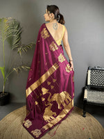 Thumbnail for Joban Fashion Magenta Motifs Zari Weaving Soft Silk Banarasi Saree - Dista