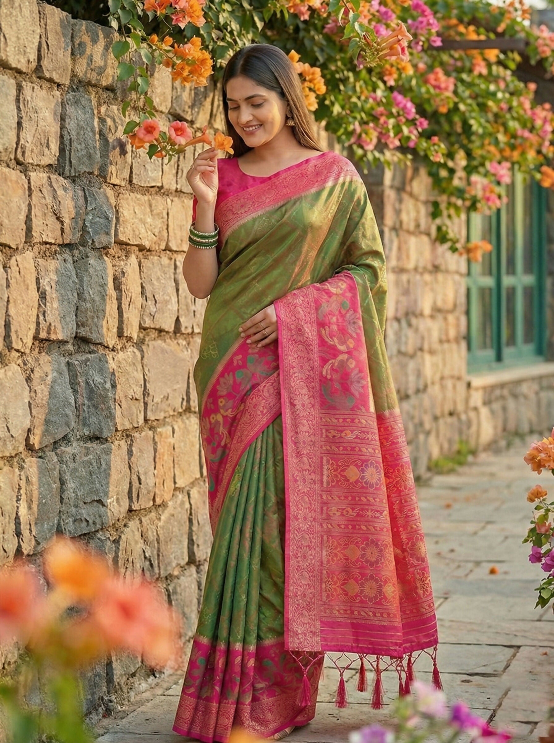 Astita Mehndi Pochampally Silk Saree - Distacart