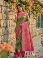 Thumbnail for Astita Mehndi Pochampally Silk Saree - Distacart