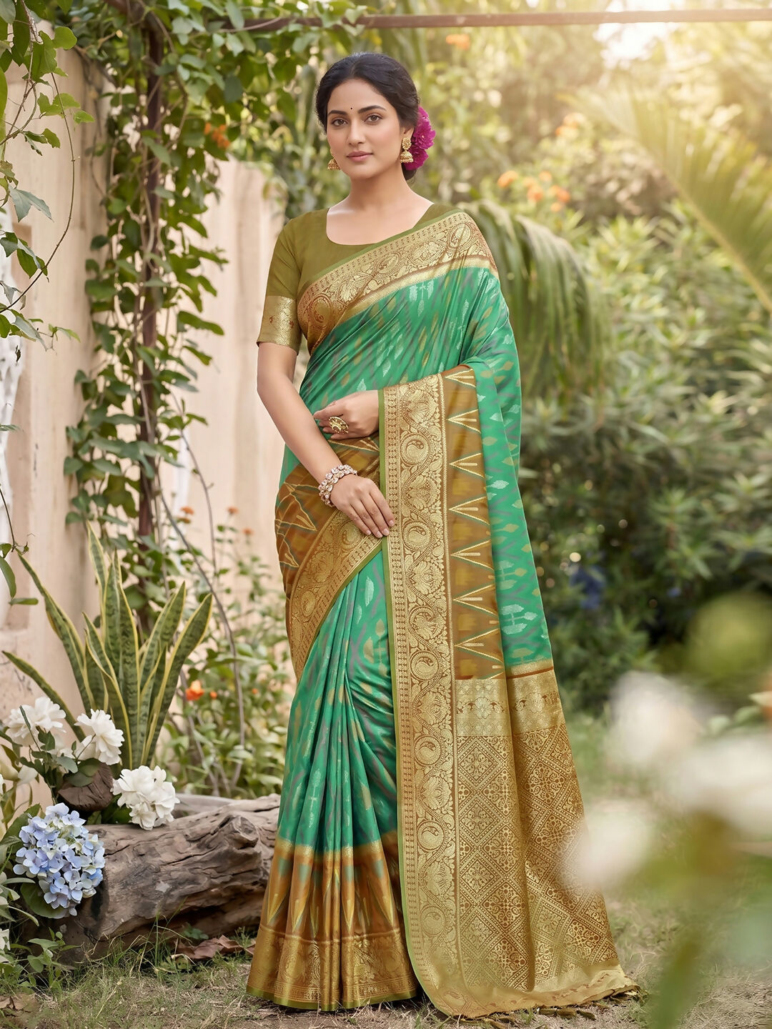 Shree Shyam Fashion Rama Green Soft Silk Saree - Dista