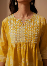 Thumbnail for Juniper Mustard Ethnic Motifs Viscose Tunic With Thread Work And Mirror Detailing