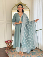Thumbnail for The52 Women's Beautiful Rayon Fabric Embroidery Work A-Line Kurta Pant and Dupatta Set - Distacart