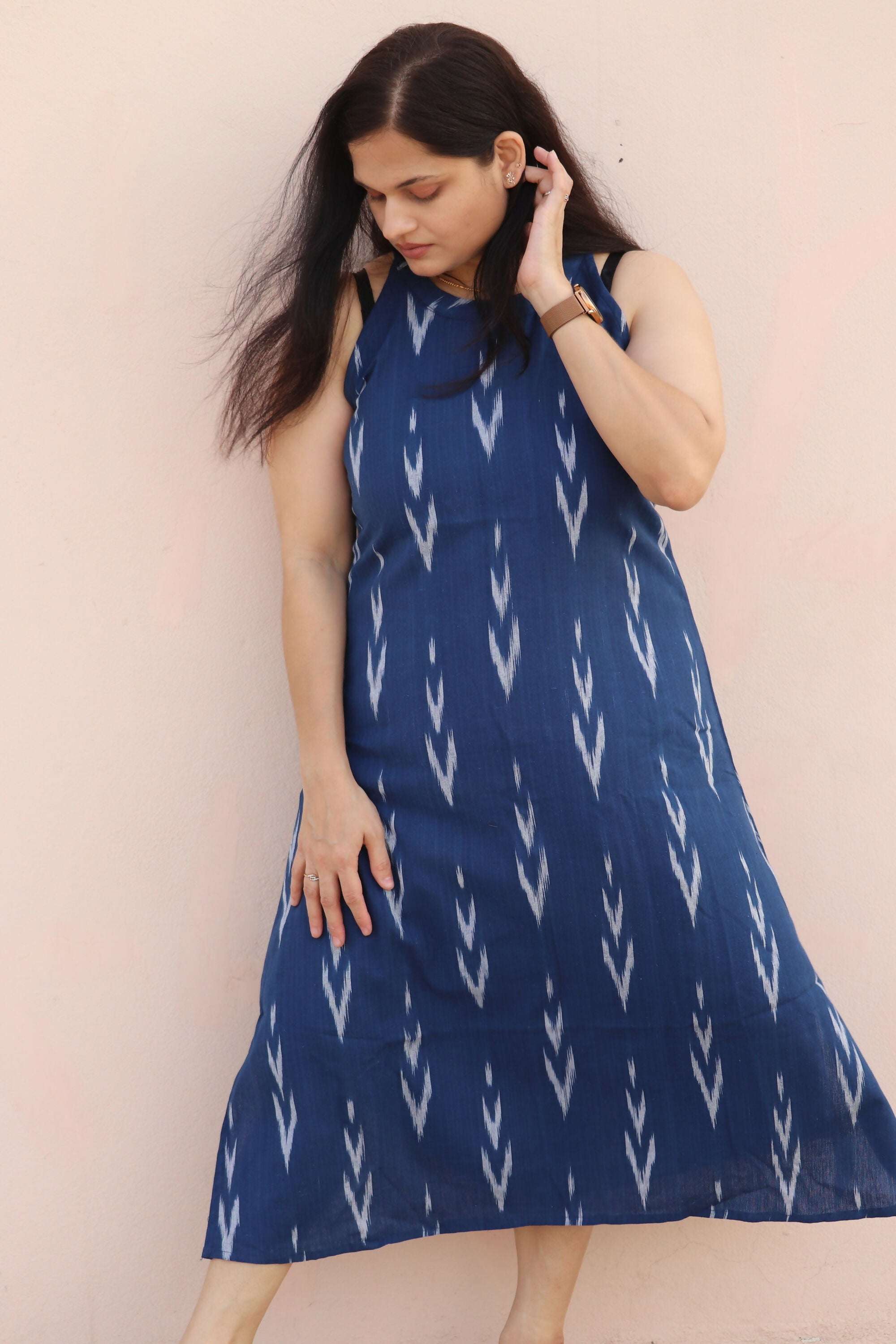 Women_s Blue Pochampally Cotton Dress 1