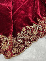 Thumbnail for Joban Fashion Maroon 9000 Velvet Party Wear Sarees - Distacart