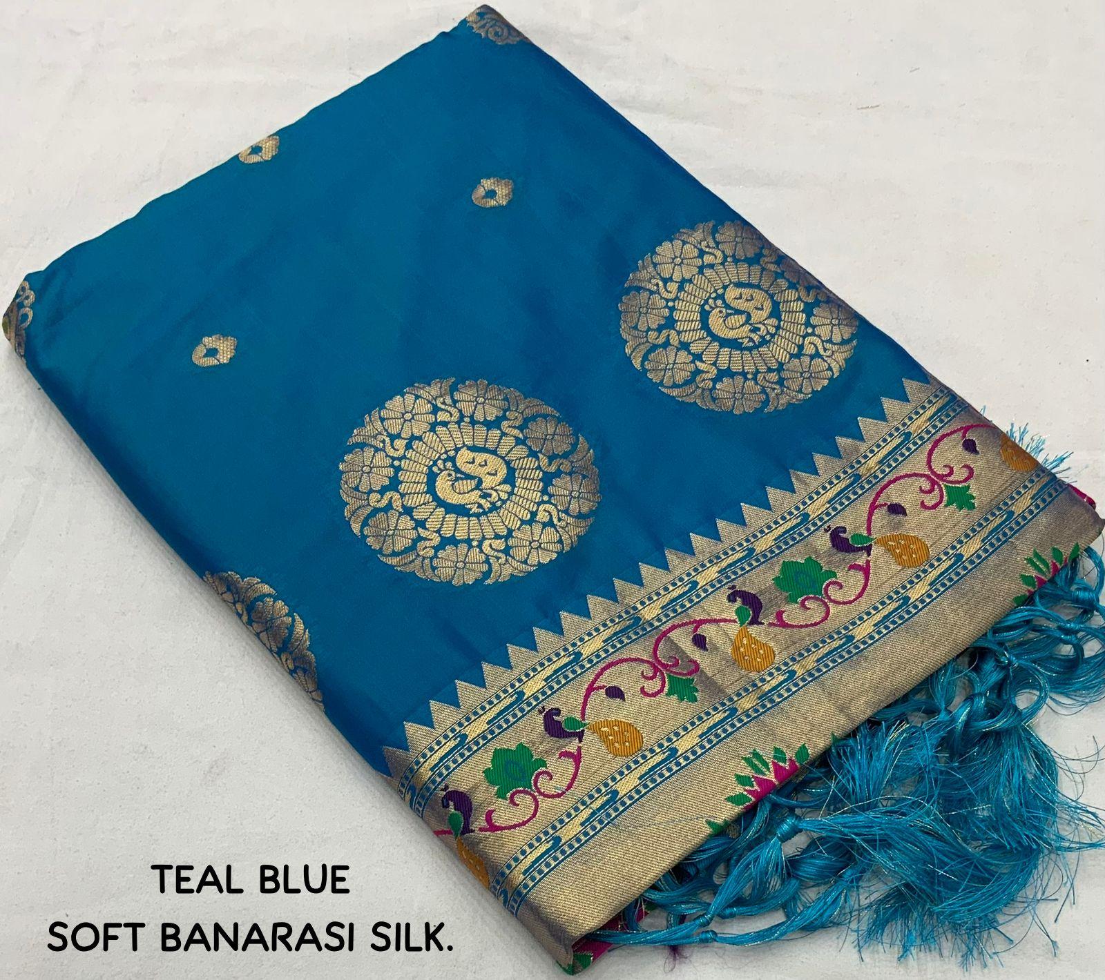 Blue Pure Silk Woven Design Saree with Unstitched Blouse - Hiral Fashion - Distacart