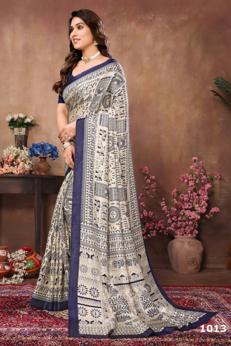 Aafreen Partywear Designer Blue Khadi Fancy Saree - Distacart