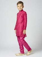 Thumbnail for Joban Fashion Kids Island Full Sleeves Chanderi Kurta, Pyjama Set with Traditional Butta Work - Rani Pink - Distacart