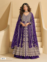 Thumbnail for Anaita Violet Chinon Readymade Anarkali Lehenga with Heavy Embroidery Work - Distacart