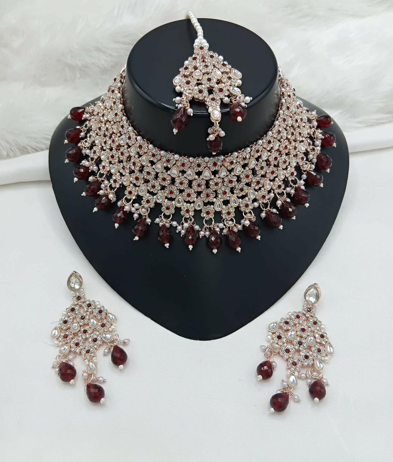 Joban Fashion Women Maroon Stone Work Necklace Set - Distacart