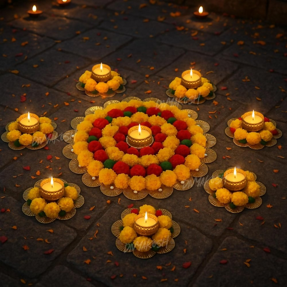 Divyakosh Yellow Theme Rangoli Mats for Home Decoration, Set of 7 - Dista