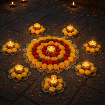 Divyakosh Yellow Theme Rangoli Mats for Home Decoration, Set of 7 - Dista