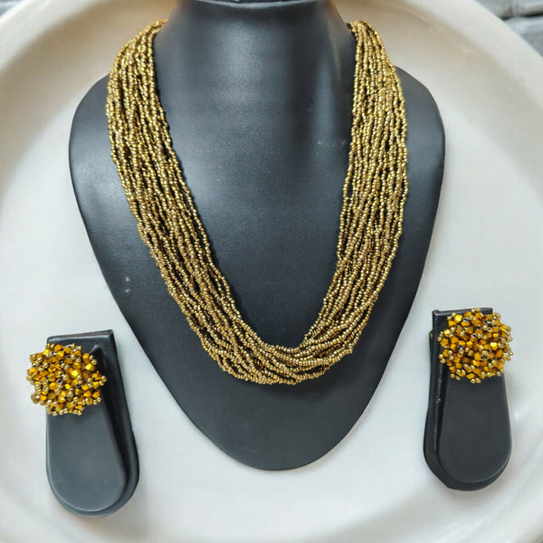 Inhanns Vibrant Handmade 20 Layers Beaded Necklace With Matching Earrings - Golden - Distacart
