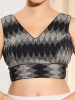 Thumbnail for Joban Fashion Black Ikat Silk Padded Blouse With V Neck Sleeveless