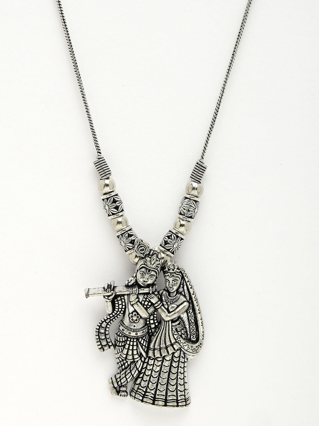 NVR Women's Silver-Toned Radha Krishna Pendant with Chain - Distacart