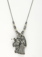 Thumbnail for NVR Women's Silver-Toned Radha Krishna Pendant with Chain - Distacart