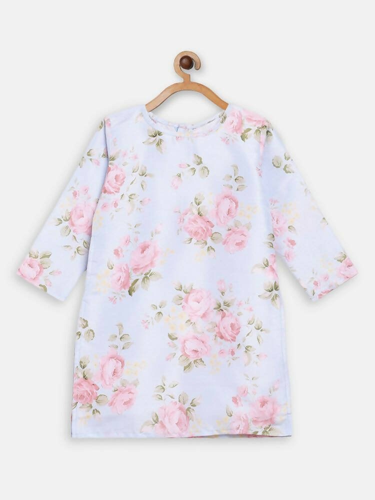 Ahalyaa Pink Polysilk Floral Printed Kids Kurta Dhoti Set For Girls - Distacart