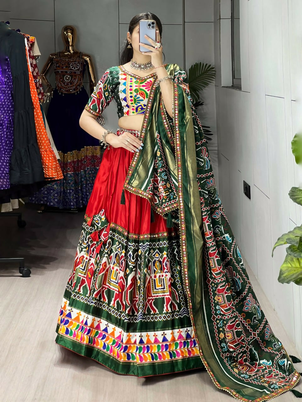 Yash Enterprise Multicolor Dhola Silk Embroidery Semi Stitched Navratri Chaniya Choli - Dista