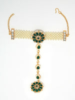 Thumbnail for NVR Women's Green Gold-Polished Stone Studded Handcrafted Ring Bracelet - Distacart