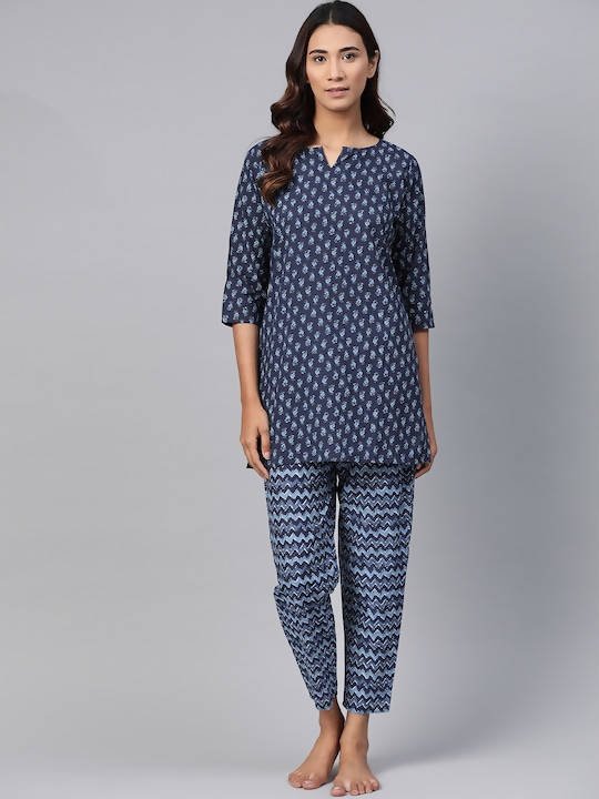 Anubhutee Blue Pure Cotton Printed Night suit - Distacart