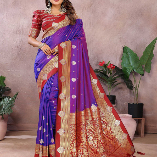 Aastha Fashion Violet Silk Sarees Weaving Saree - Distacart