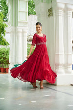 Thumbnail for Teeya Creation Maroon Color Faux Georgette Hand Embroidery Work Party Wear Gown
