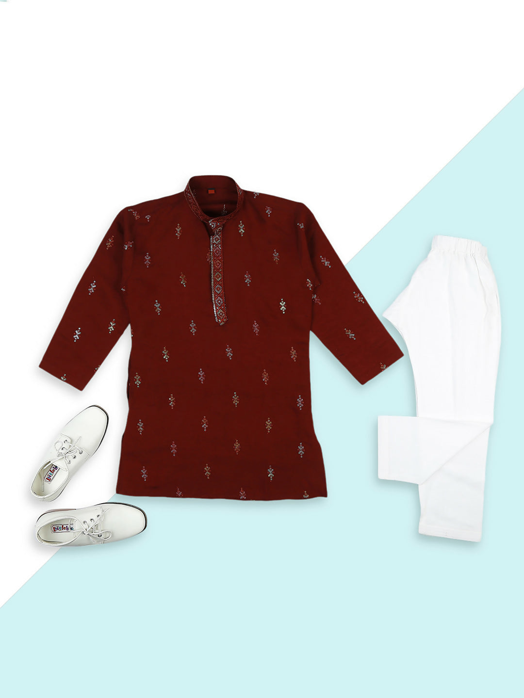 Joban Fashion Kids Island Traditional Ethnic Wear with Silk Sequence Embroidery Full Sleeves Kurta and Pyjama Set - Maroon - Distacart