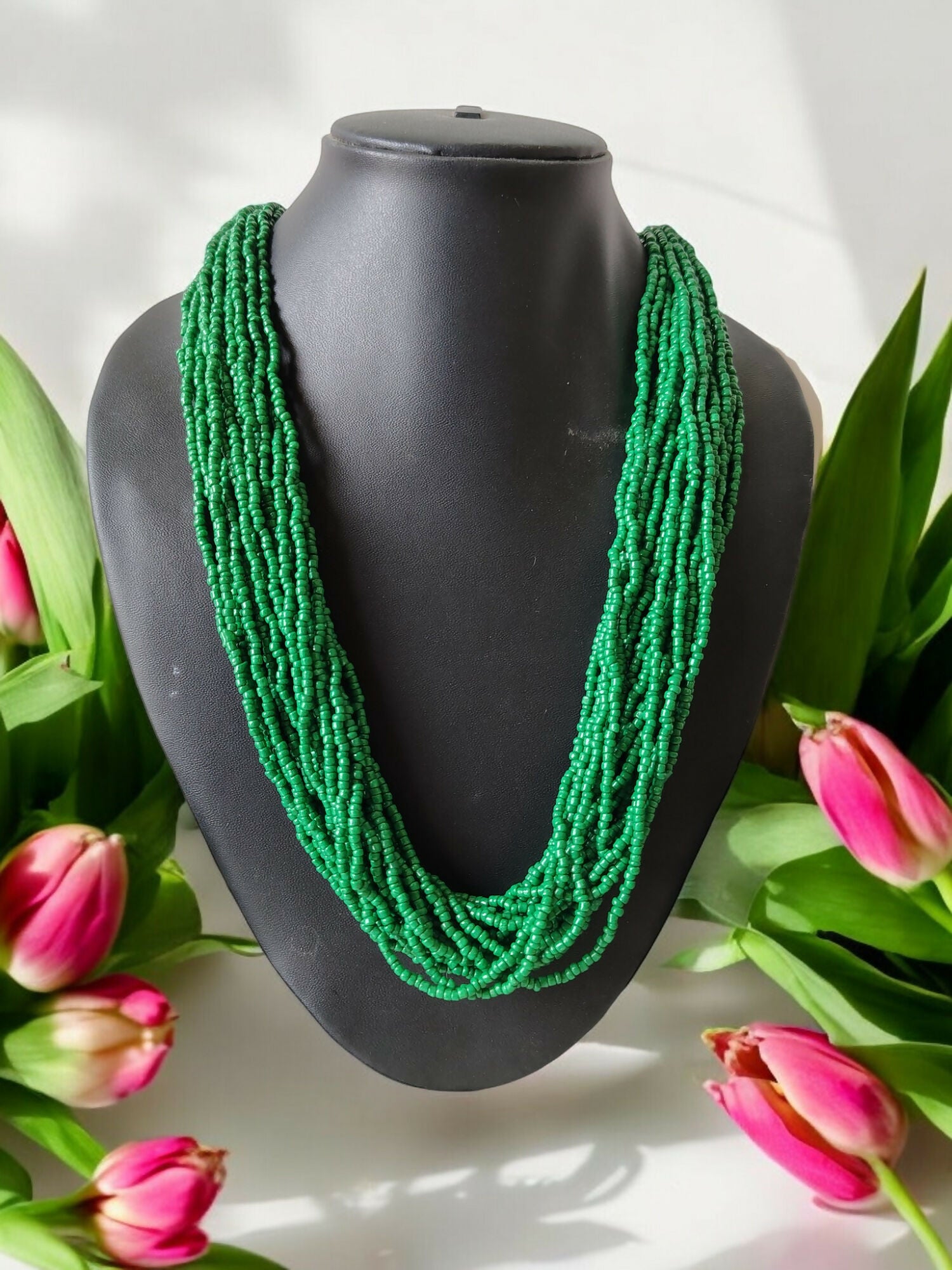 Inhanns Handmade Beaded Multilayer Necklace, 20 Layers - Green - Distacart