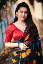 Thumbnail for Black Poly Georgette Ethnic Motifs Saree with Unstitched Blouse - Hiral Fashion - Distacart