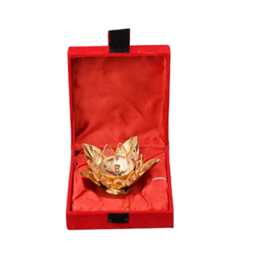 CraftVatika Brass Crystal Lotus Shape Diya Deepak With Gift Box - Dista